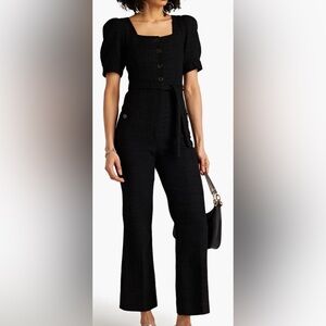 Sandro Short Puff Sleeve Tweed Jumpsuit in Black Size Small